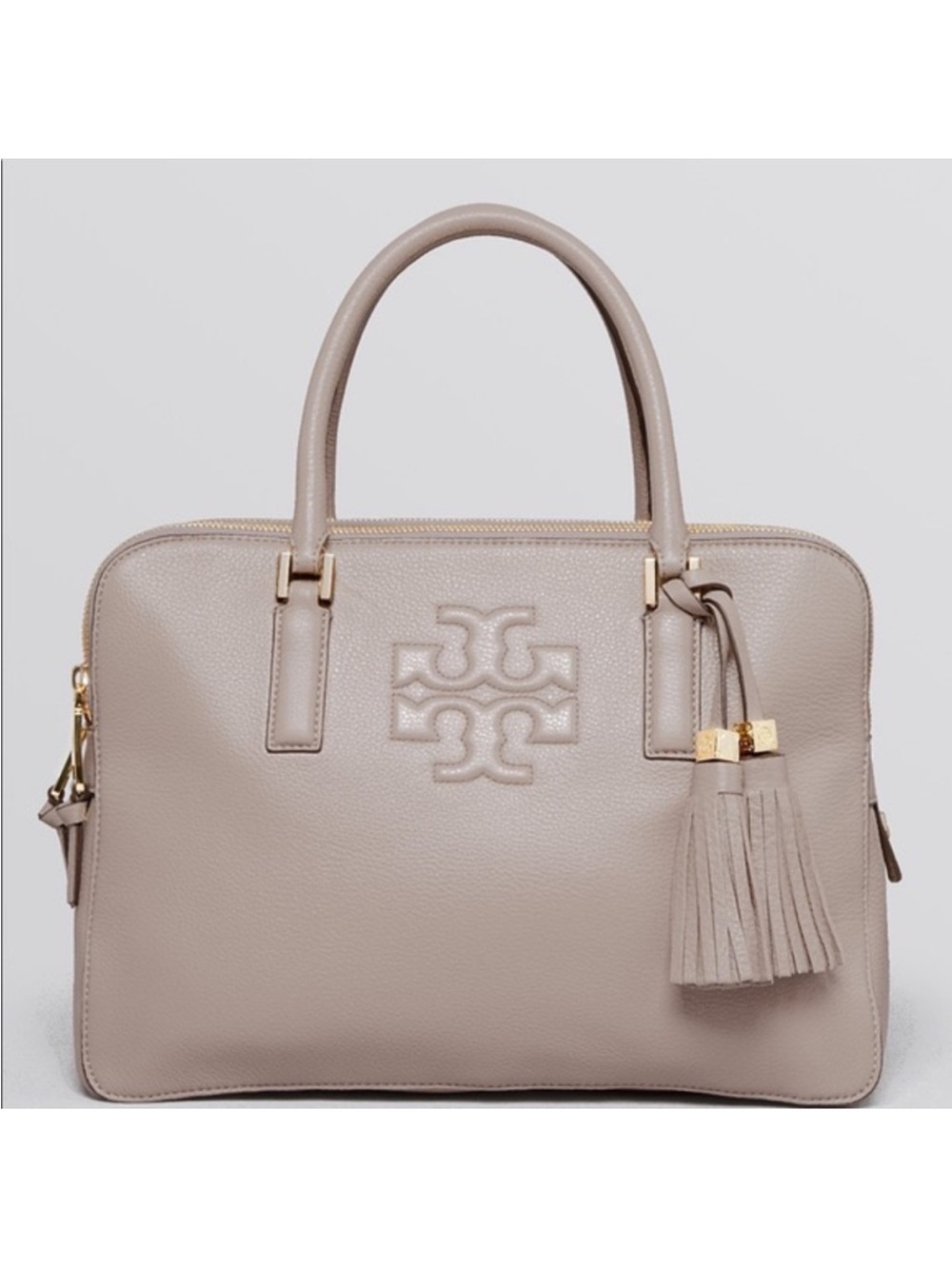 Tory Burch Thea Triple Zip Leather Satchel - French Grey EUC